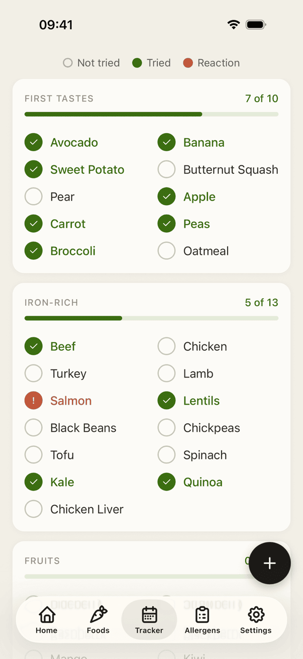 HeySolids food tracker screen
